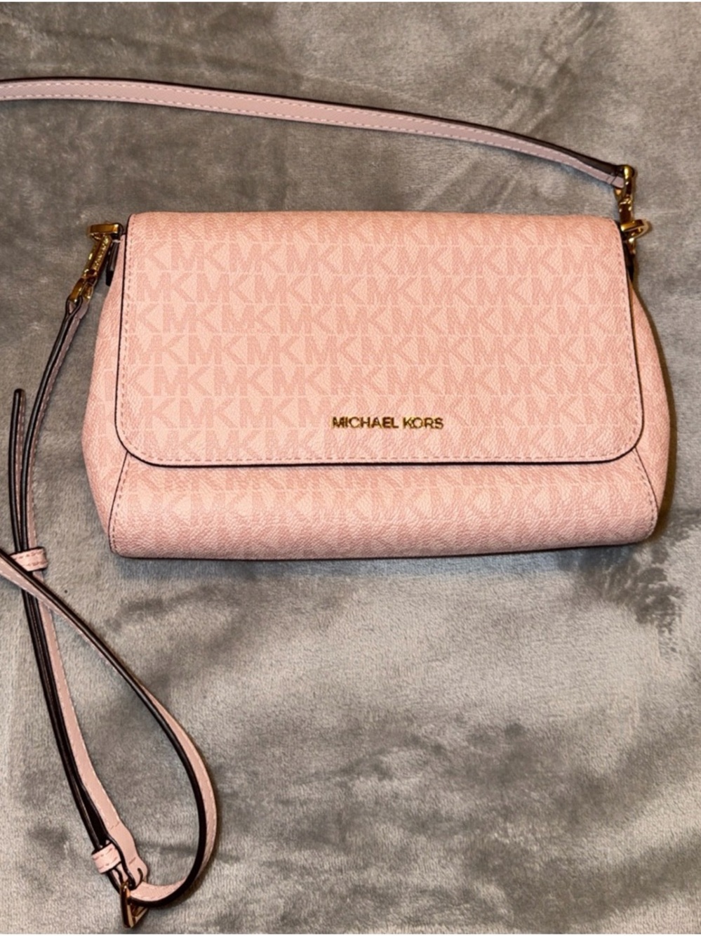 Michael Kors Pink Logo-Print Crossbody with Gold Hardware